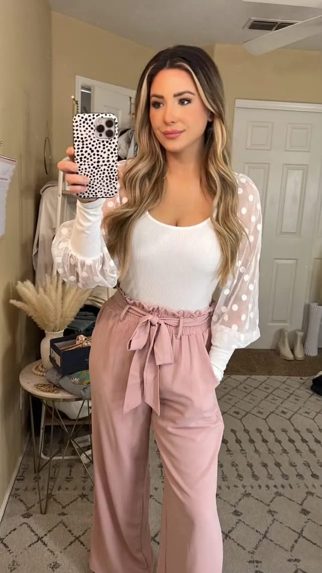 SySea Womens High Waisted Leopard Print Palazzo Pants Belted Wide Leg Long Trousers with Pockets