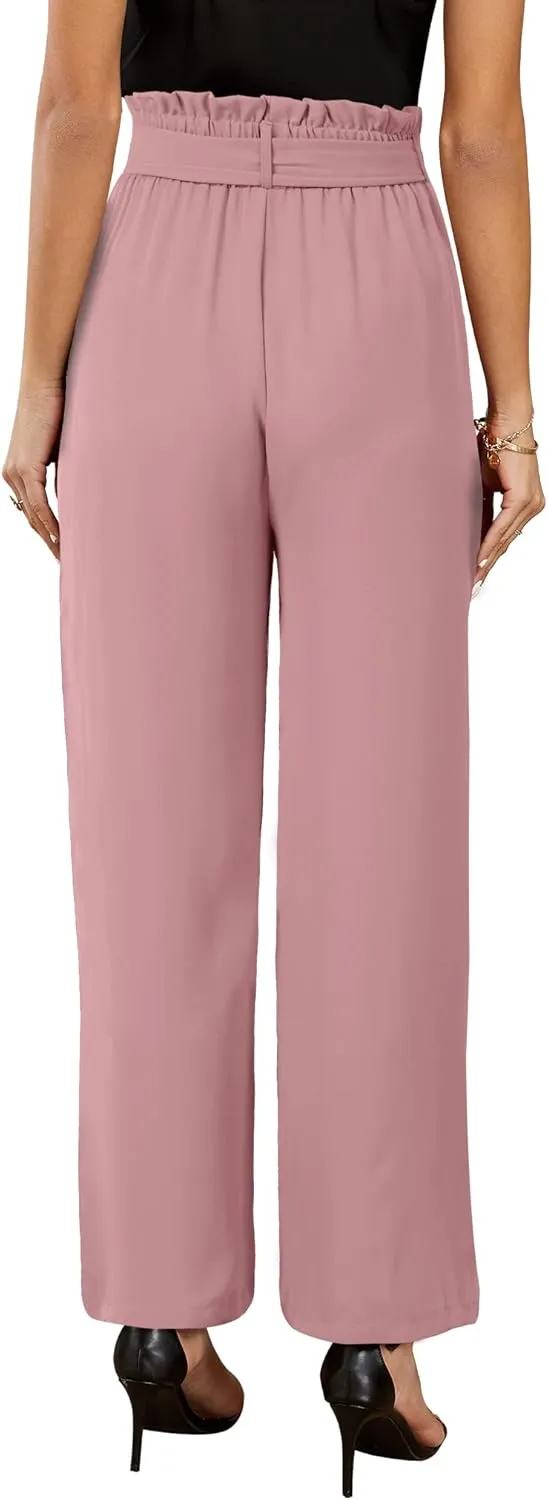 SySea Womens High Waisted Leopard Print Palazzo Pants Belted Wide Leg Long Trousers with Pockets