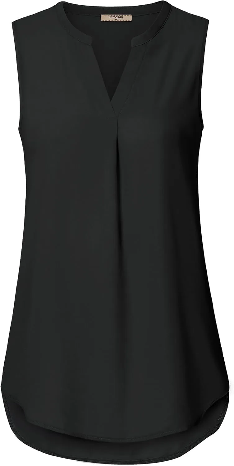 Timeson Women's Chiffon V Neck Sleeveless Blouse Tops Office Work Shirts