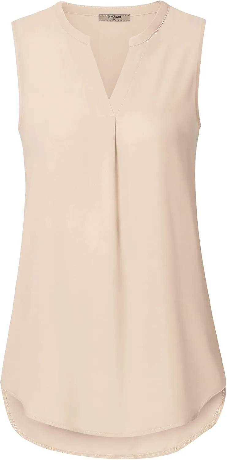 Timeson Women's Chiffon V Neck Sleeveless Blouse Tops Office Work Shirts