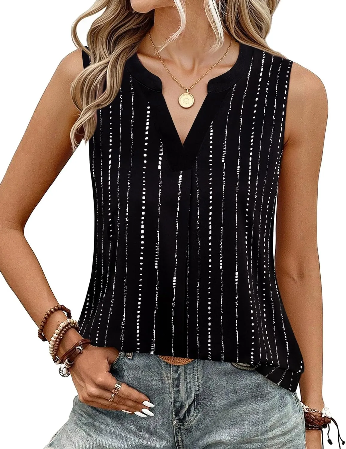 Timeson Women's Chiffon V Neck Sleeveless Blouse Tops Office Work Shirts