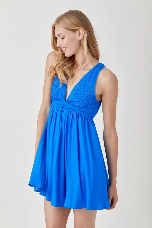 V Neck Smock Sleeveless Dress