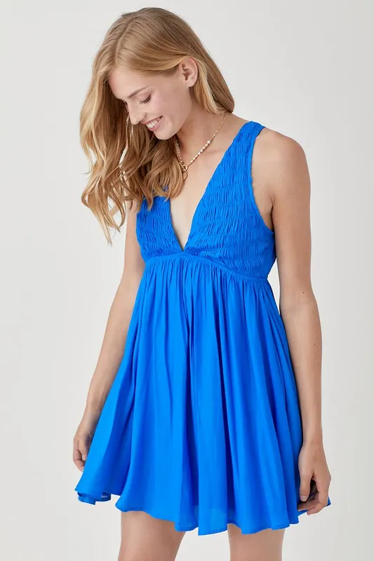 V Neck Smock Sleeveless Dress