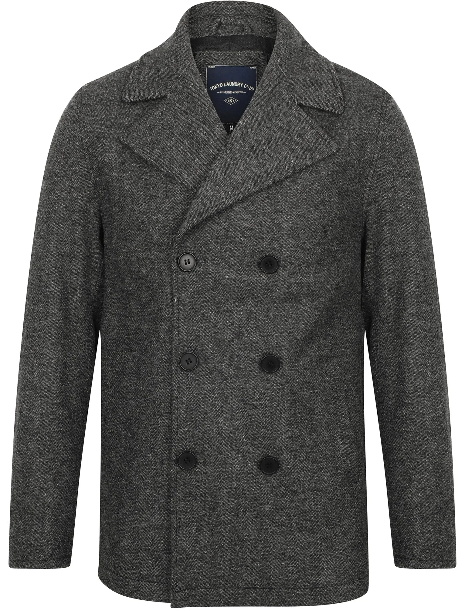 Vincenzio Herringbone Wool Blend Pea Coat In Dark Grey - Tokyo Laundry