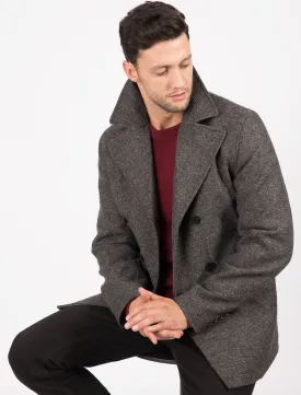 Vincenzio Herringbone Wool Blend Pea Coat In Dark Grey - Tokyo Laundry