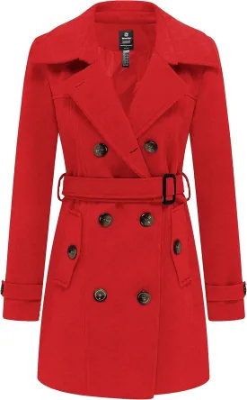 wantdo Women's Double Breasted Pea Coat Winter Mid-Long Trench Coat with Belt