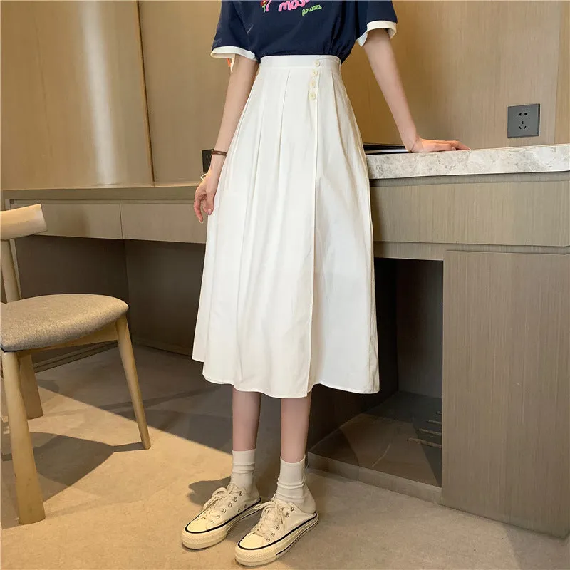 Wjczt Korean High Waist A Line Skirts for Women Summer Elegant Chic Teenis Midi Skirt Casual Student Wild Pleated A Lind Skirts y2k