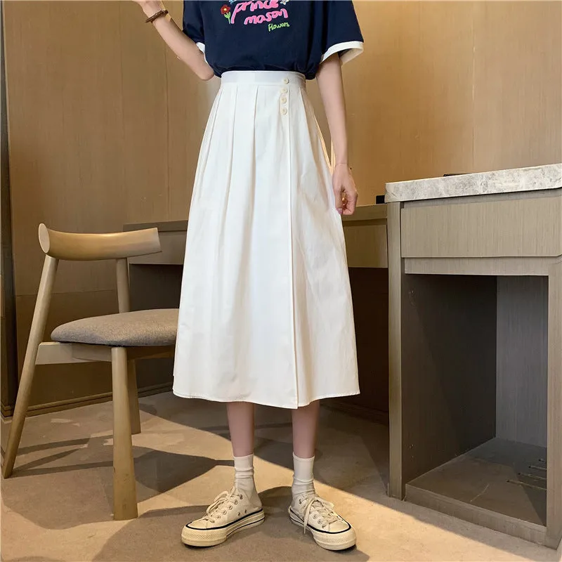 Wjczt Korean High Waist A Line Skirts for Women Summer Elegant Chic Teenis Midi Skirt Casual Student Wild Pleated A Lind Skirts y2k