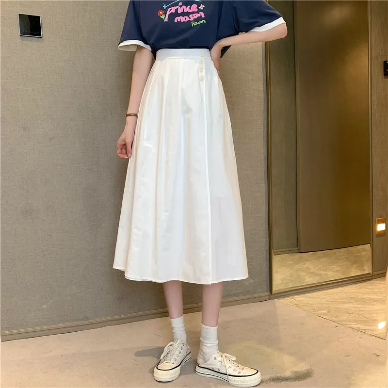 Wjczt Korean High Waist A Line Skirts for Women Summer Elegant Chic Teenis Midi Skirt Casual Student Wild Pleated A Lind Skirts y2k