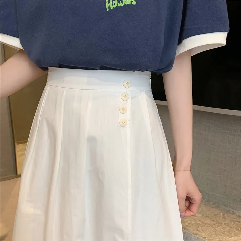 Wjczt Korean High Waist A Line Skirts for Women Summer Elegant Chic Teenis Midi Skirt Casual Student Wild Pleated A Lind Skirts y2k