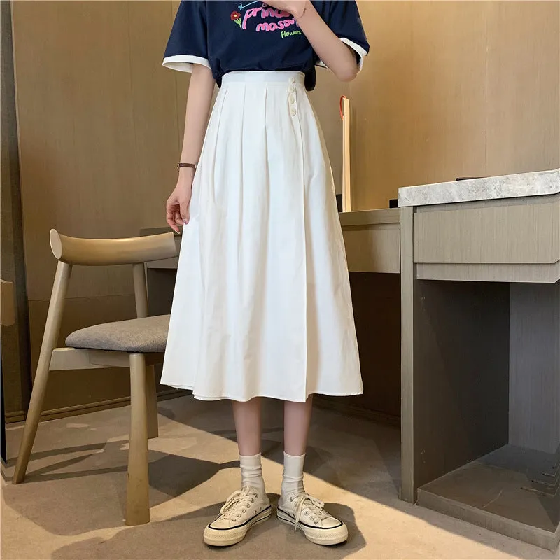 Wjczt Korean High Waist A Line Skirts for Women Summer Elegant Chic Teenis Midi Skirt Casual Student Wild Pleated A Lind Skirts y2k