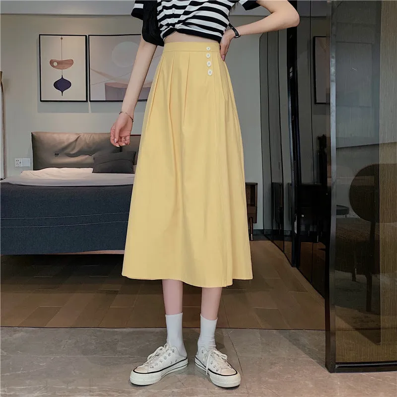 Wjczt Korean High Waist A Line Skirts for Women Summer Elegant Chic Teenis Midi Skirt Casual Student Wild Pleated A Lind Skirts y2k