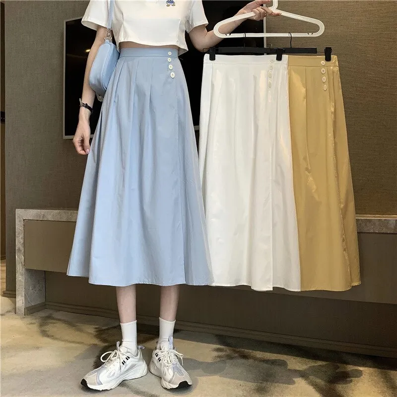 Wjczt Korean High Waist A Line Skirts for Women Summer Elegant Chic Teenis Midi Skirt Casual Student Wild Pleated A Lind Skirts y2k