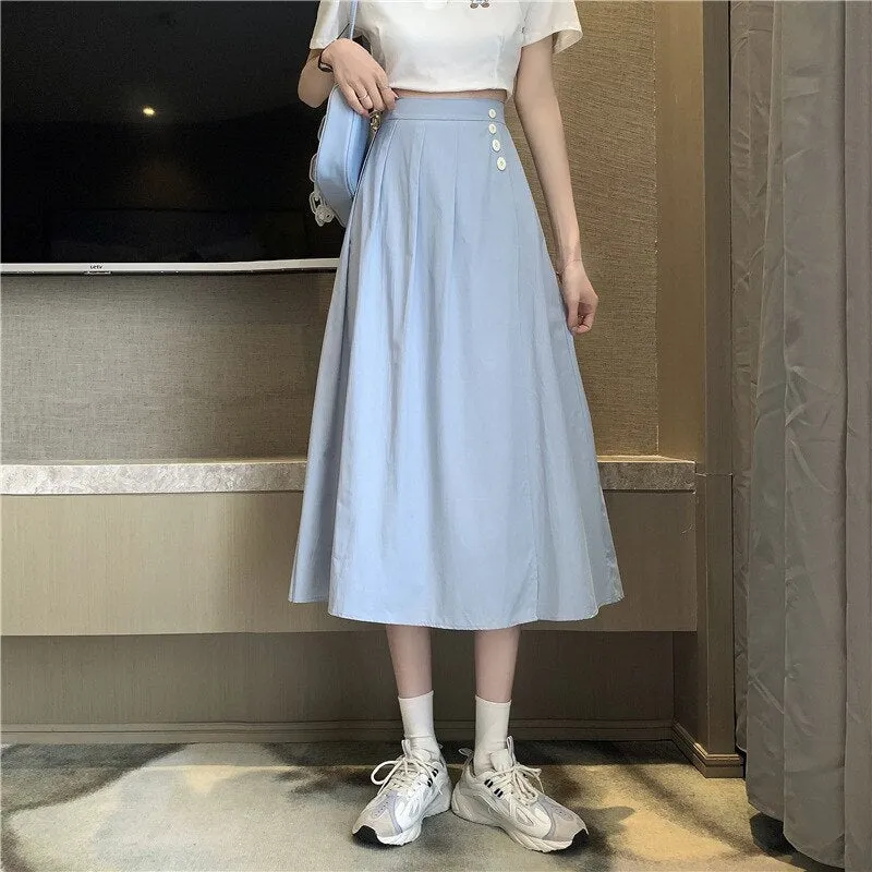 Wjczt Korean High Waist A Line Skirts for Women Summer Elegant Chic Teenis Midi Skirt Casual Student Wild Pleated A Lind Skirts y2k