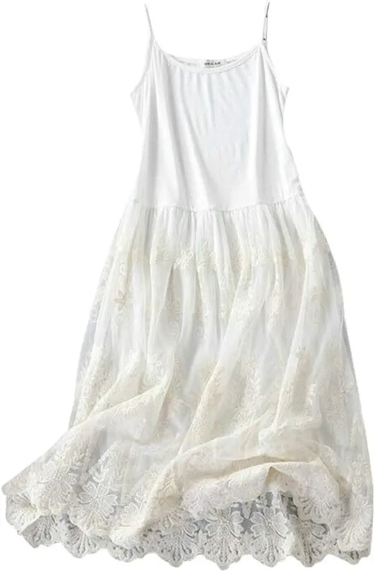 Women Casual Floral Lace Trim Extender Camisole Dress Slip Spaghetti Tank Top for Summer