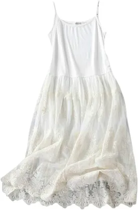 Women Casual Floral Lace Trim Extender Camisole Dress Slip Spaghetti Tank Top for Summer