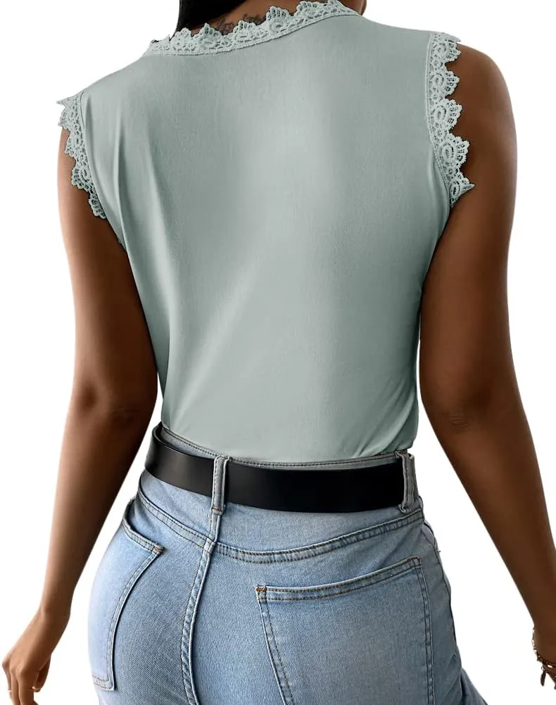 Womens Lace Tank Top Blouse Sleeveless Summer Casual Crew Neck Slim Fit Hollow Out Shirt