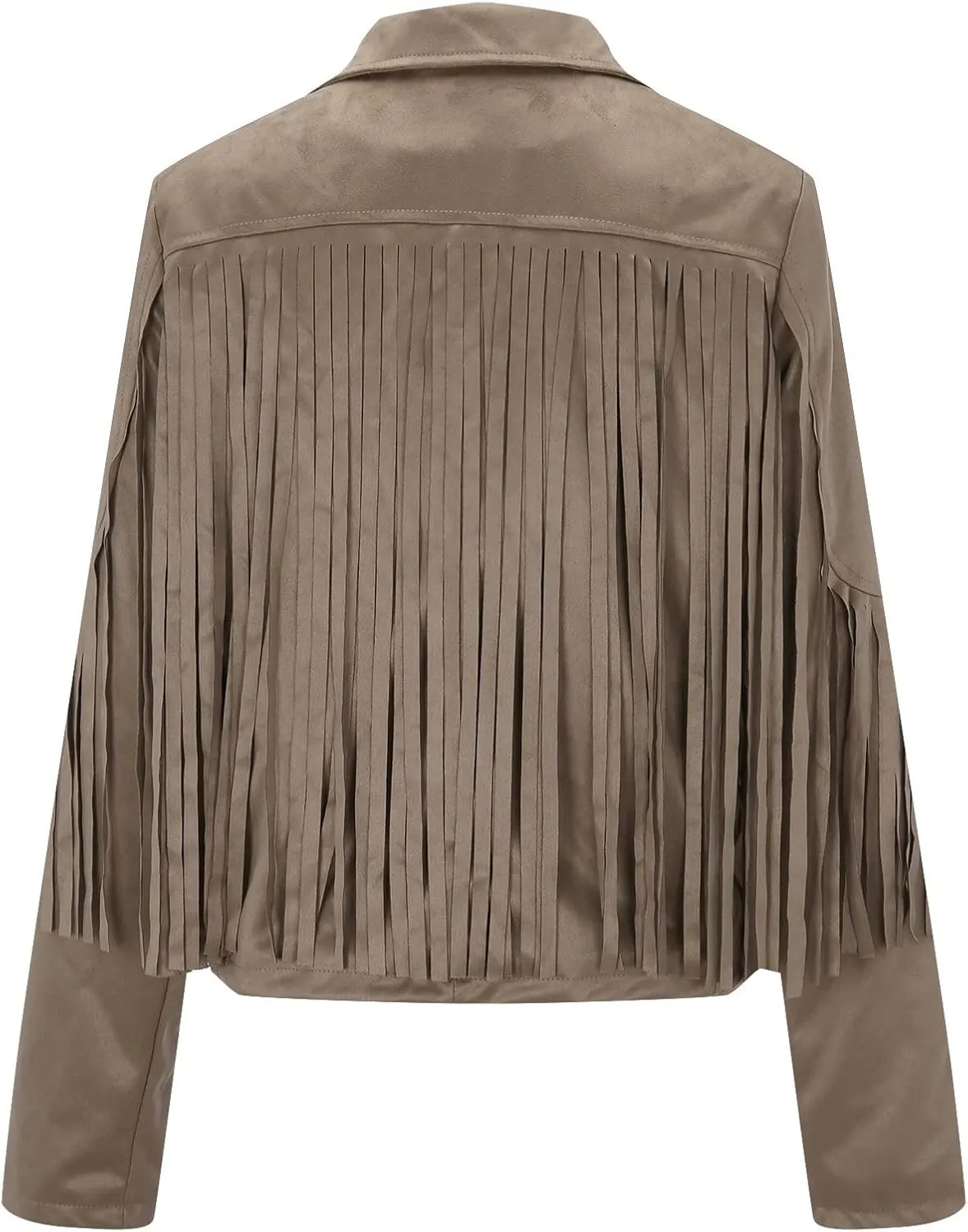 Women's Leather Jacket Faux Suede Fringe Jacket Long Sleeve Lapel Vintage Coats Open Front Tassel Cardigan