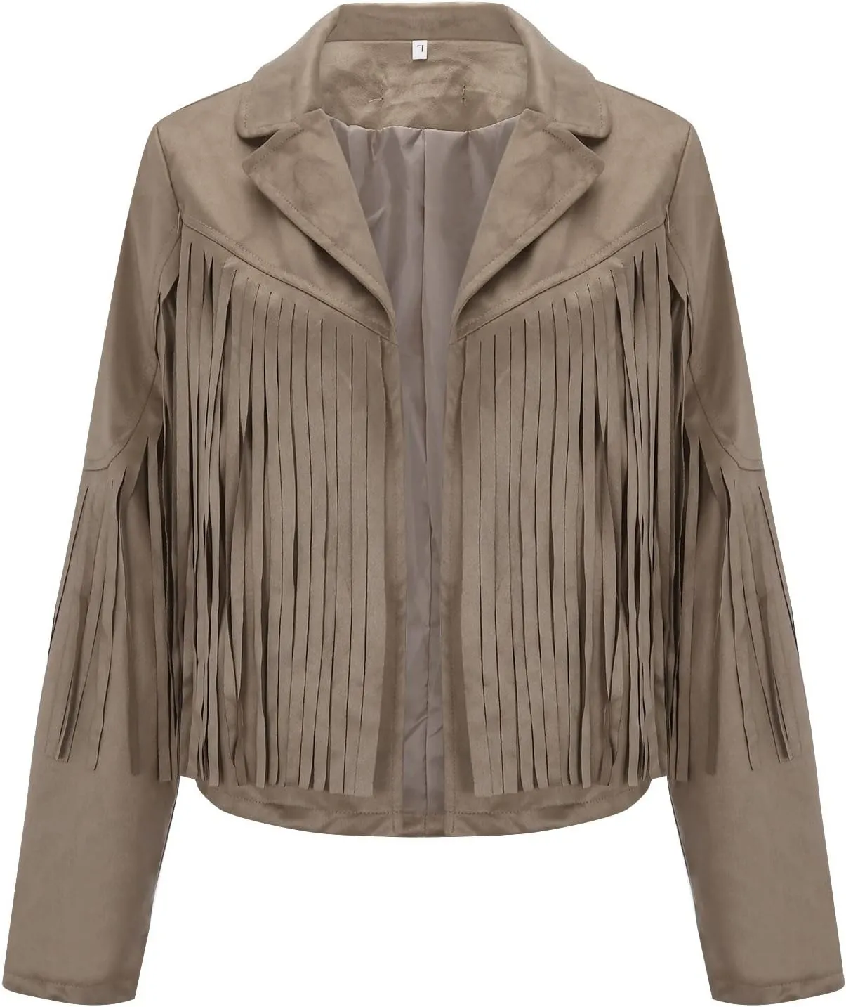 Women's Leather Jacket Faux Suede Fringe Jacket Long Sleeve Lapel Vintage Coats Open Front Tassel Cardigan