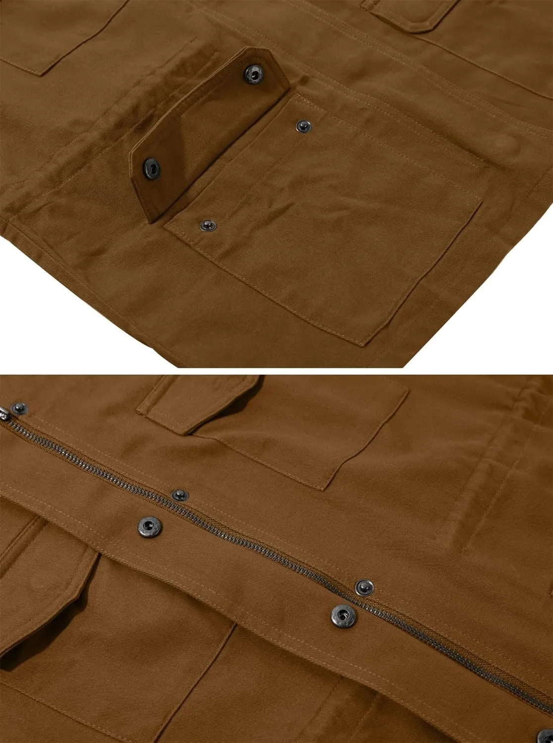 Womens Multi Pockets Military Jacket, Zip UpSnap Buttons Lightweight Utility Anorak Field Safari Coat Outwear