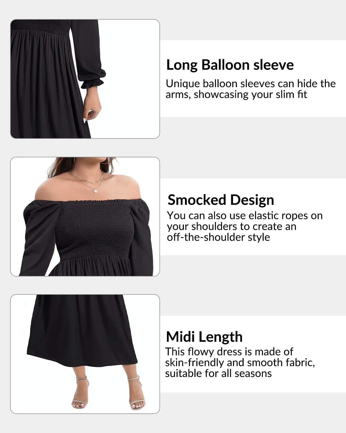Women's Plus Size Boho Floral Print Balloon Long Sleeve Square Neck Long Midi Dress with Pockets