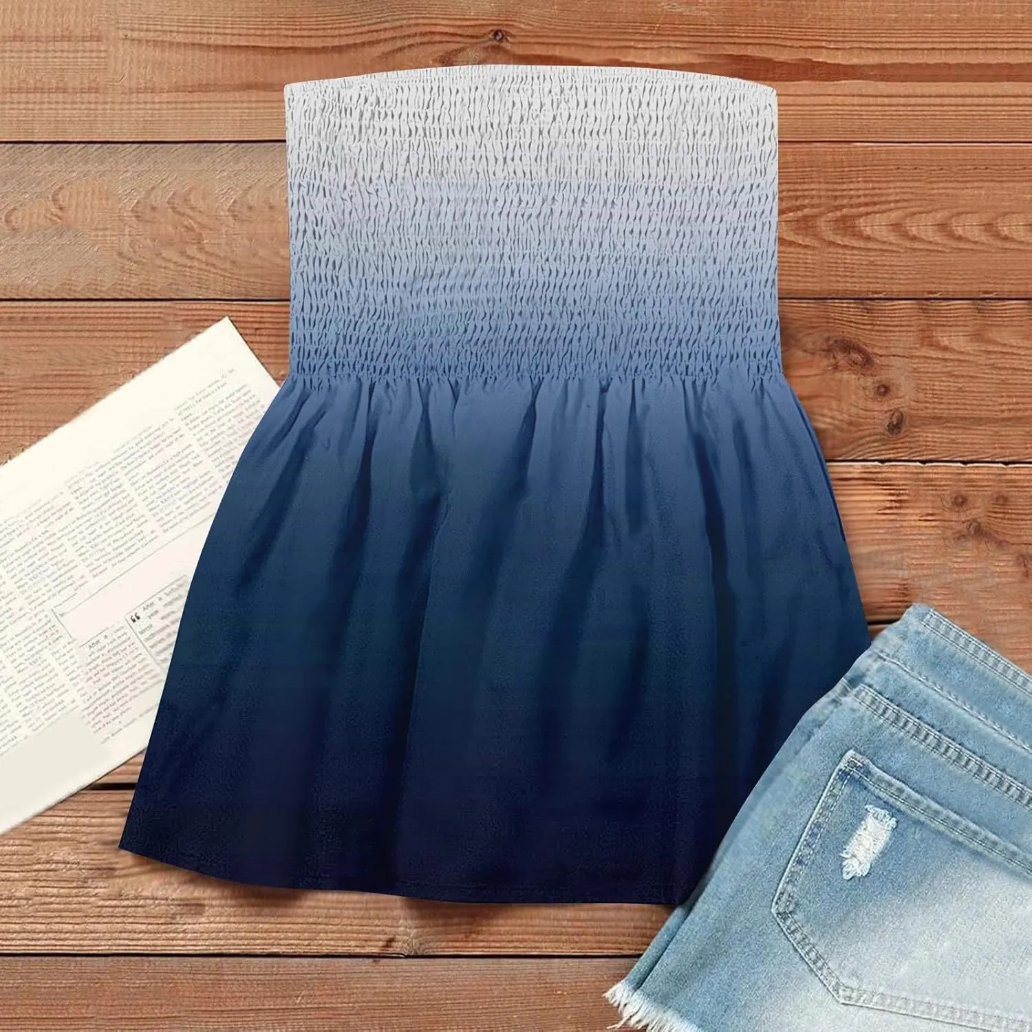 Women's Plus Size Tube Tops Summer Strapless Blouse Pleated Sleeveless Stretchy Sleeveless Flare Hem Tube