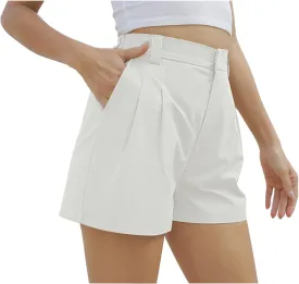 Women's Wide Leg Suit Tailored Shorts Casual Elastic Waist Summer Dressy Work Trouser Shorts with Flared Pockets