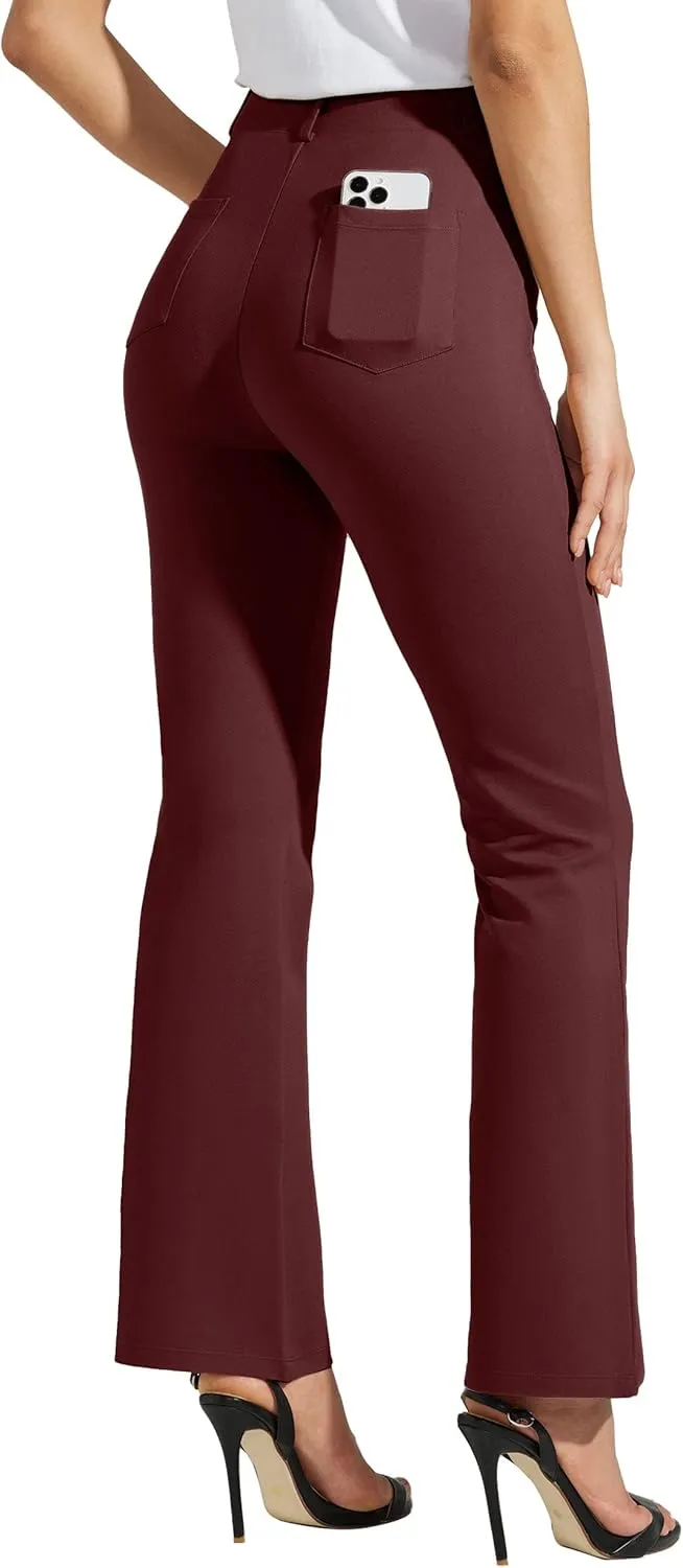 Women's Yoga Dress Pants Bootcut Work Slacks Stretch Office with Belt Loops 4 Pockets 28/29"/30"/31"/33"
