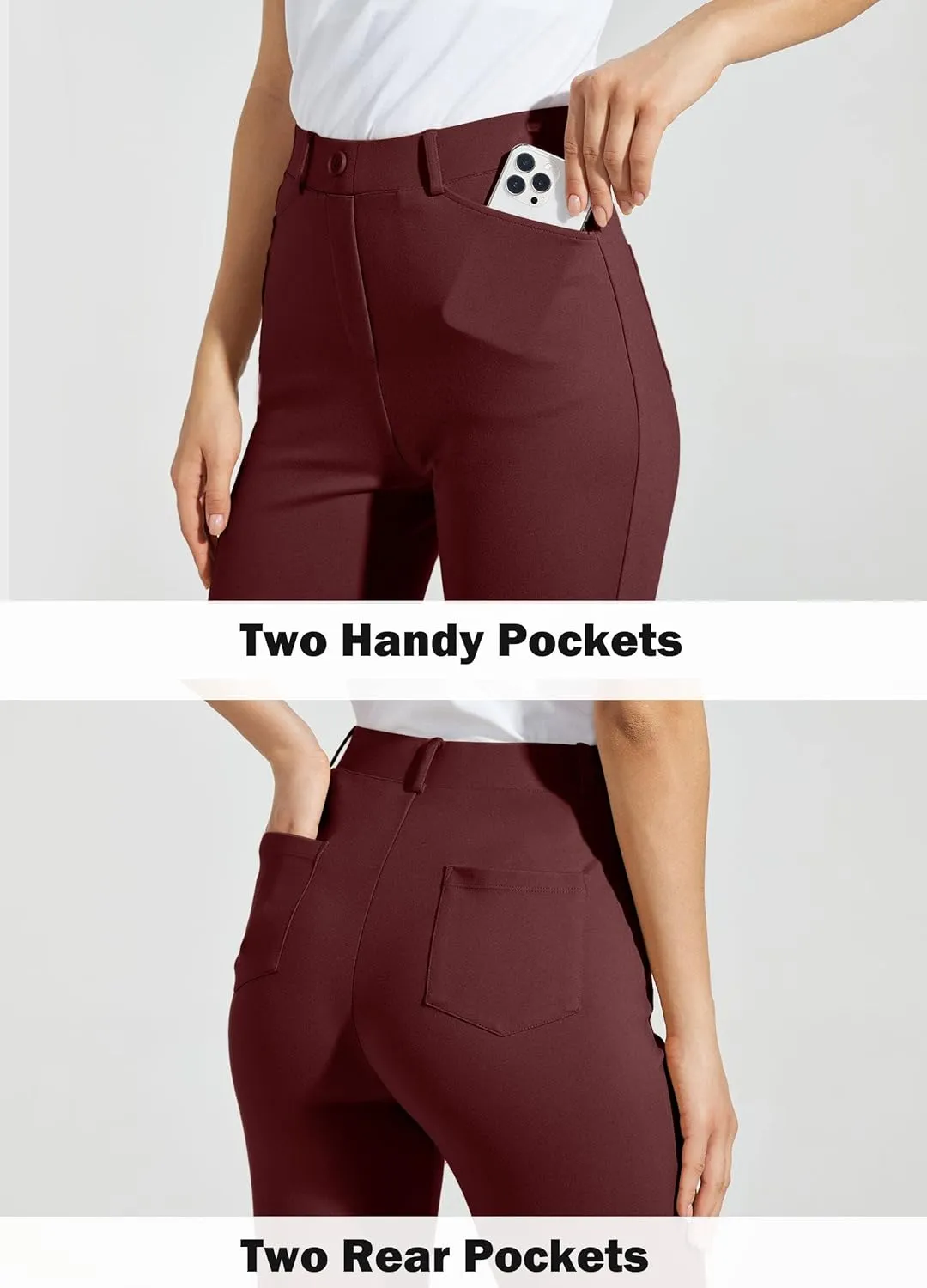 Women's Yoga Dress Pants Bootcut Work Slacks Stretch Office with Belt Loops 4 Pockets 28/29"/30"/31"/33"
