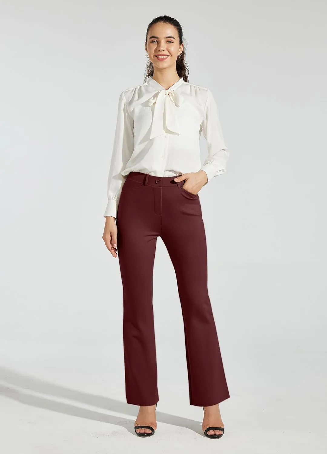 Women's Yoga Dress Pants Bootcut Work Slacks Stretch Office with Belt Loops 4 Pockets 28/29"/30"/31"/33"