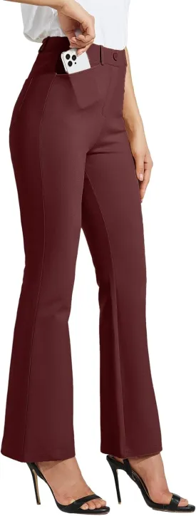 Women's Yoga Dress Pants Bootcut Work Slacks Stretch Office with Belt Loops 4 Pockets 28/29"/30"/31"/33"