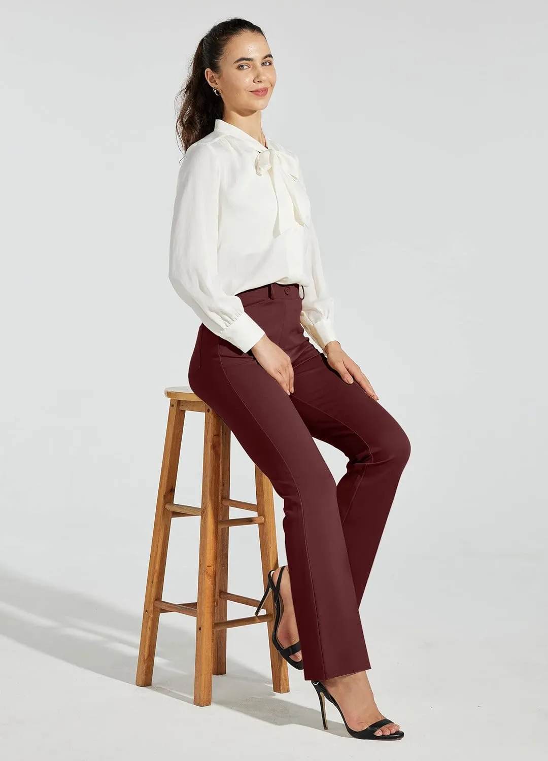 Women's Yoga Dress Pants Bootcut Work Slacks Stretch Office with Belt Loops 4 Pockets 28/29"/30"/31"/33"