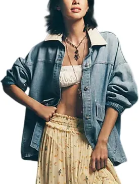 Yeokou Women Oversize Denim Jacket Casual Button Down Jean Coat Long Sleeve Shacket Outfit with Pockets